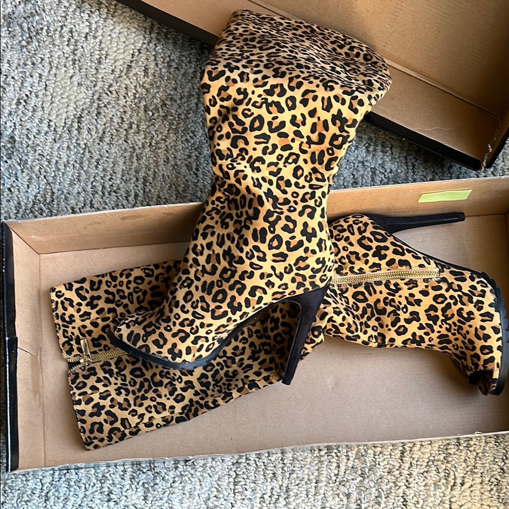 Paper Fox Brown and Black Heeled Boots with Slouchy Design